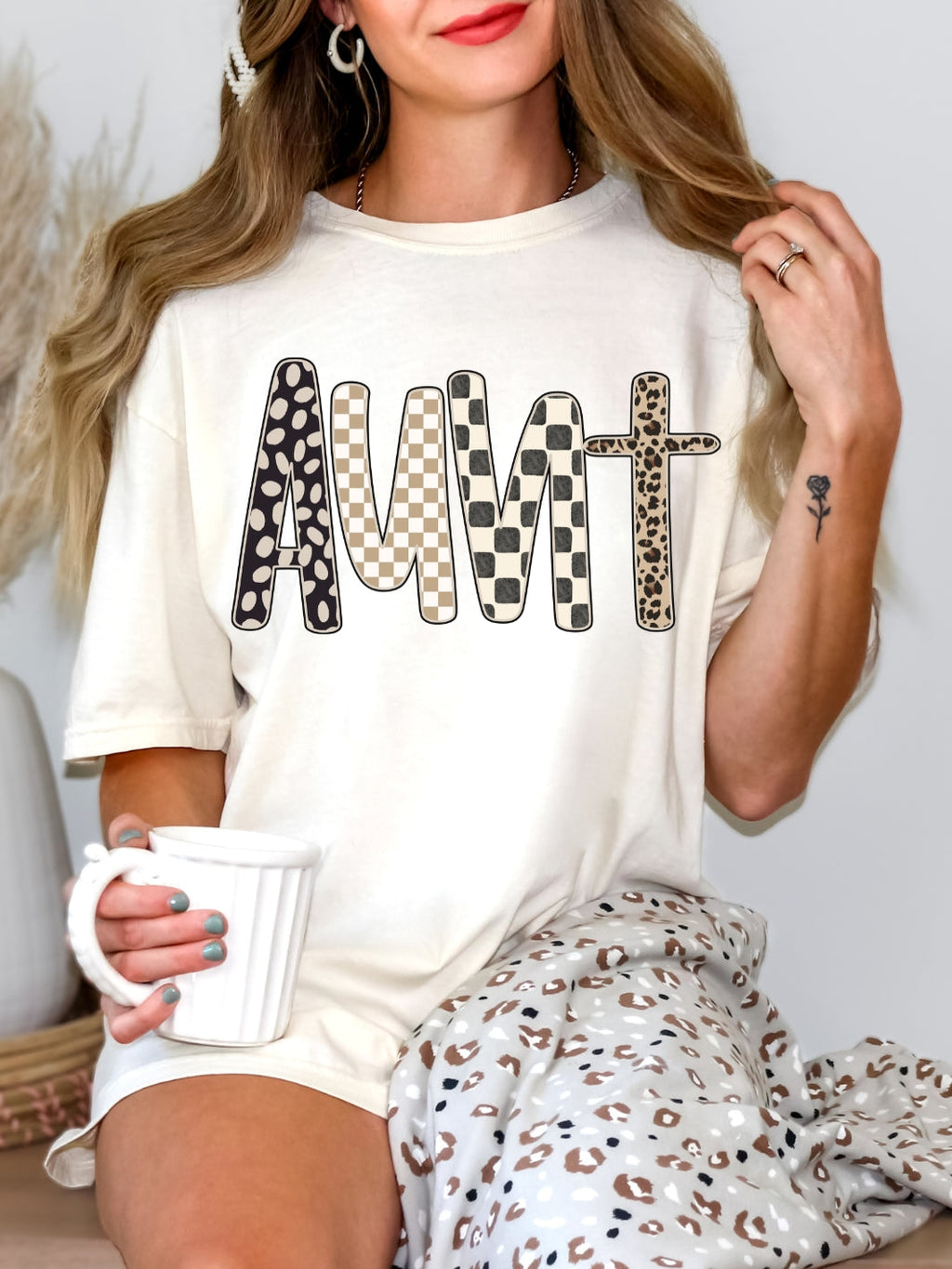 Aunt Checkered Leopard T-Shirt