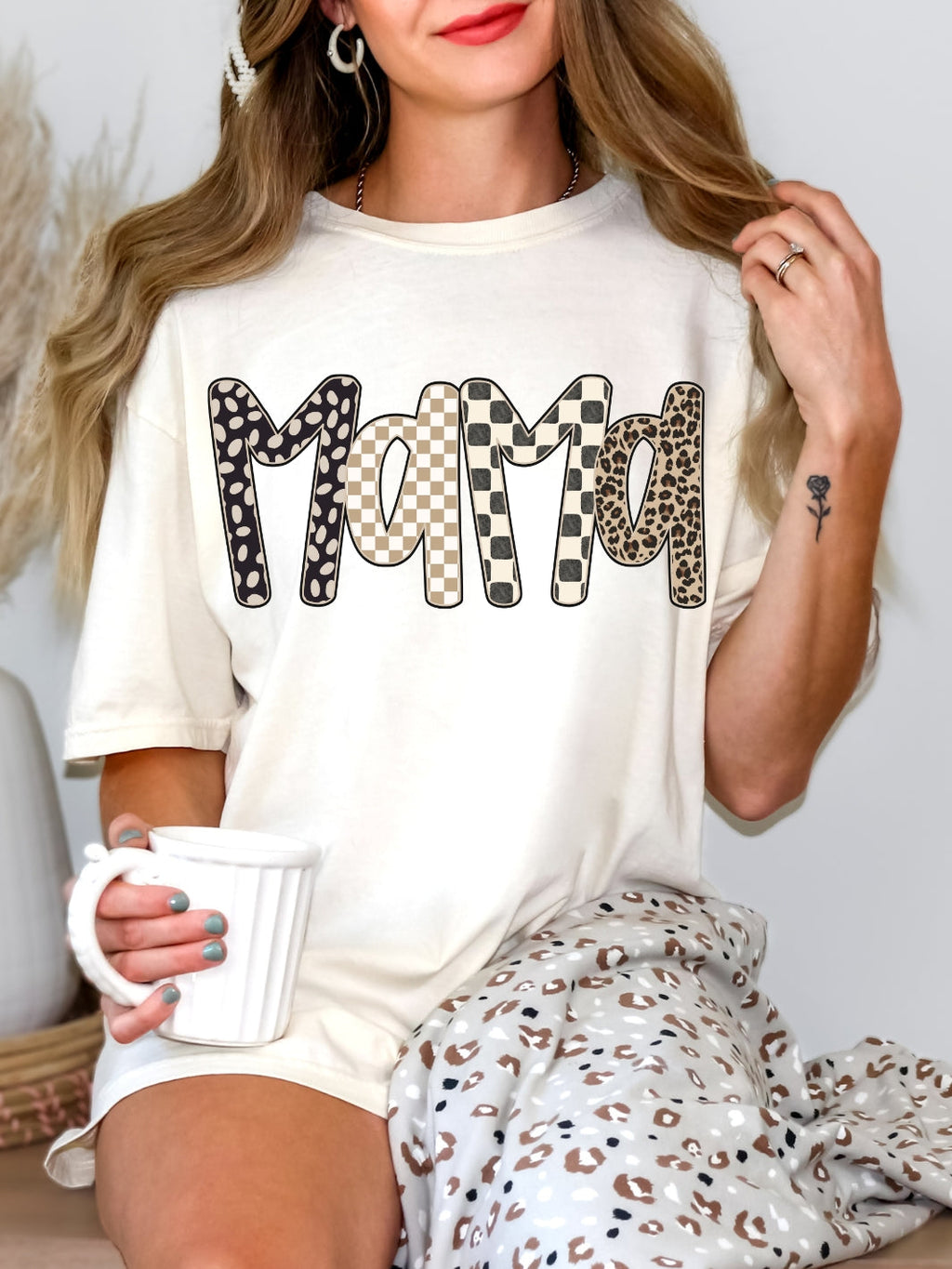 Mama Checkered Leopard T-Shirt