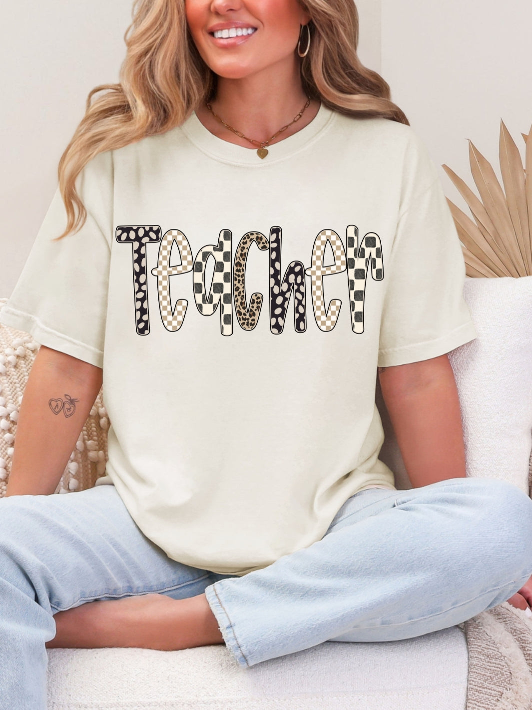 Teacher Checkered Leopard T-Shirt