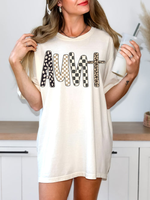 Aunt Checkered Leopard T-Shirt