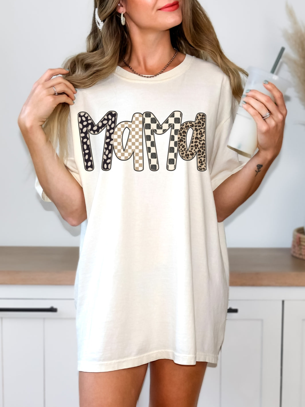 Mama Checkered Leopard T-Shirt