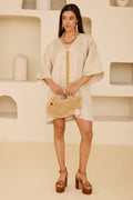 Thea Beige Linen Kaftan