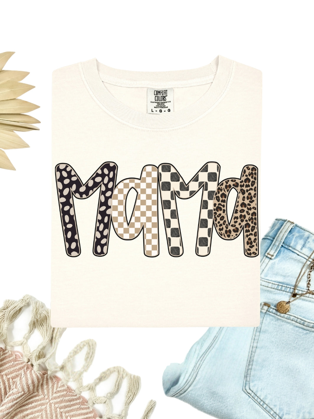 Mama Checkered Leopard T-Shirt