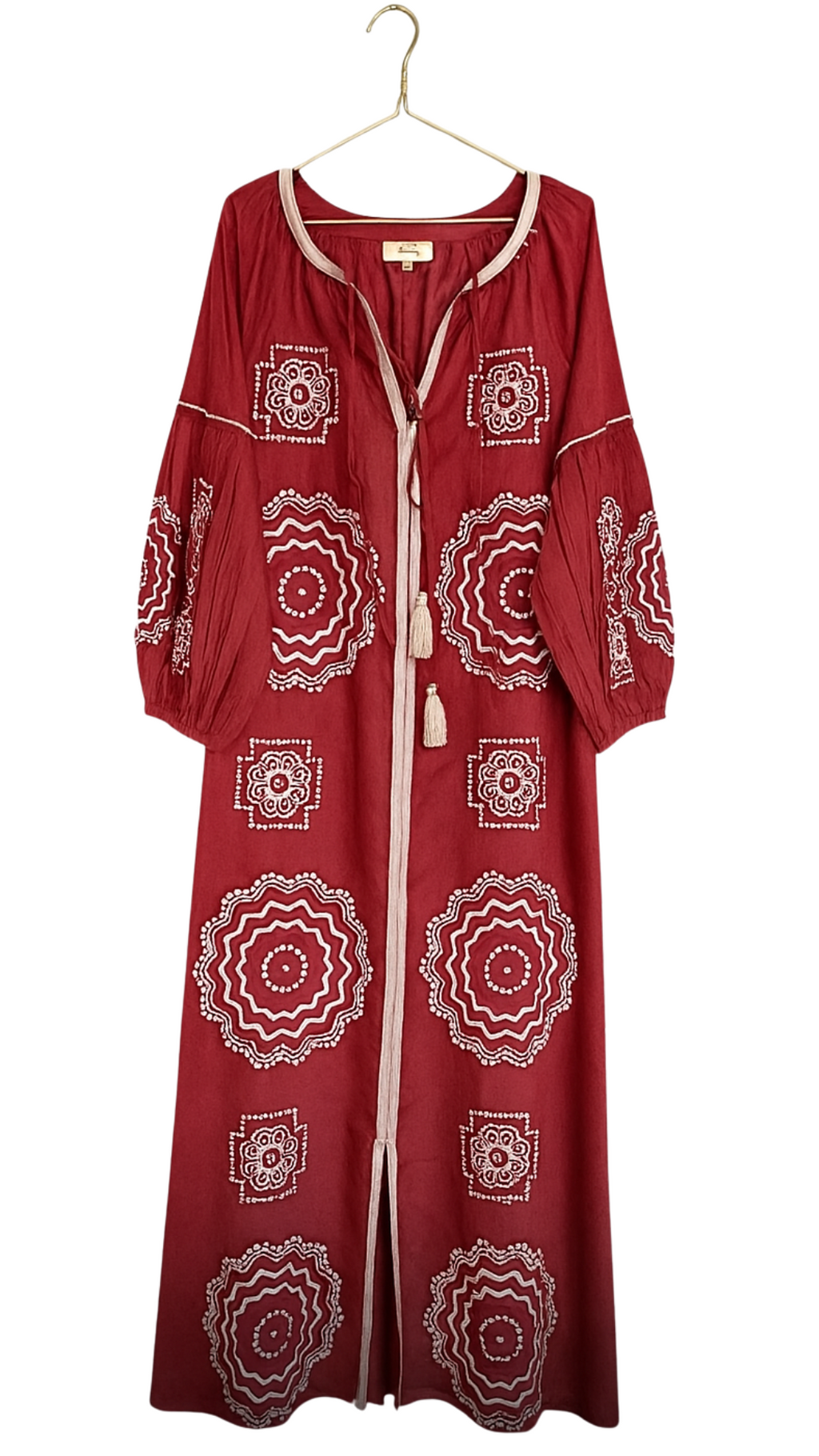 Crimson & White Elegant Embroidery