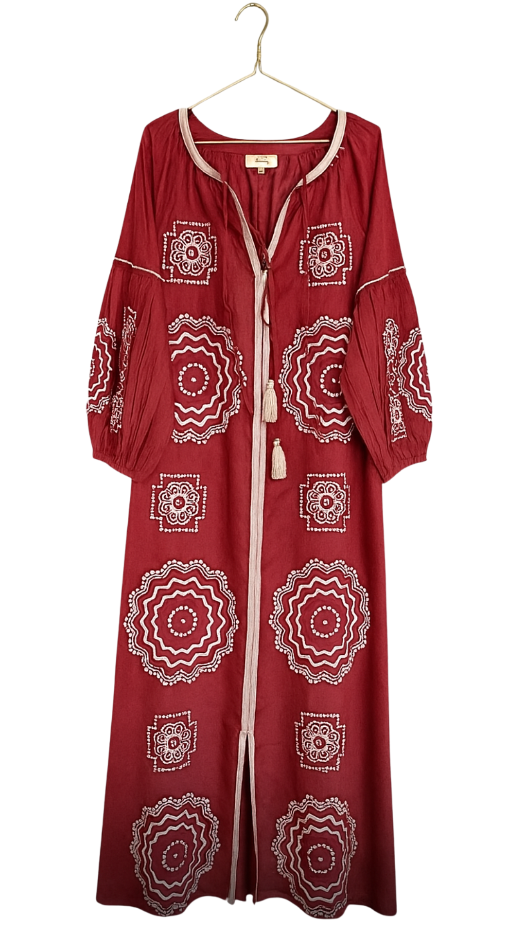 Crimson & White Elegant Embroidery