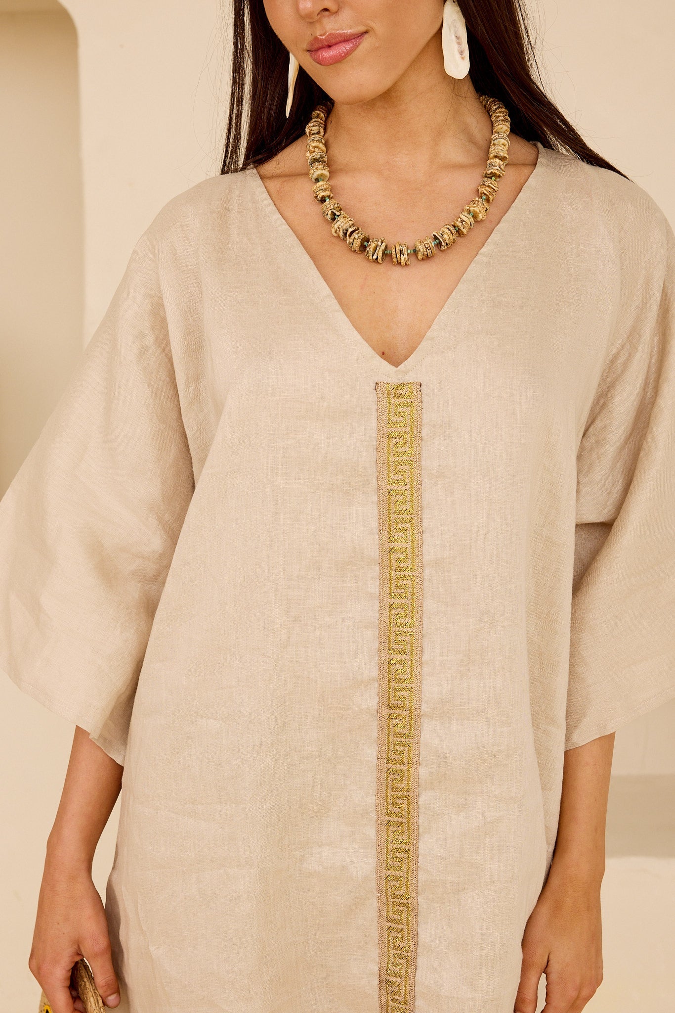 Thea Beige Linen Kaftan