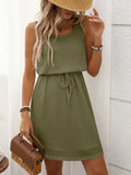 Breezy Waffle-Knit Drawstring Mini Tank Dress