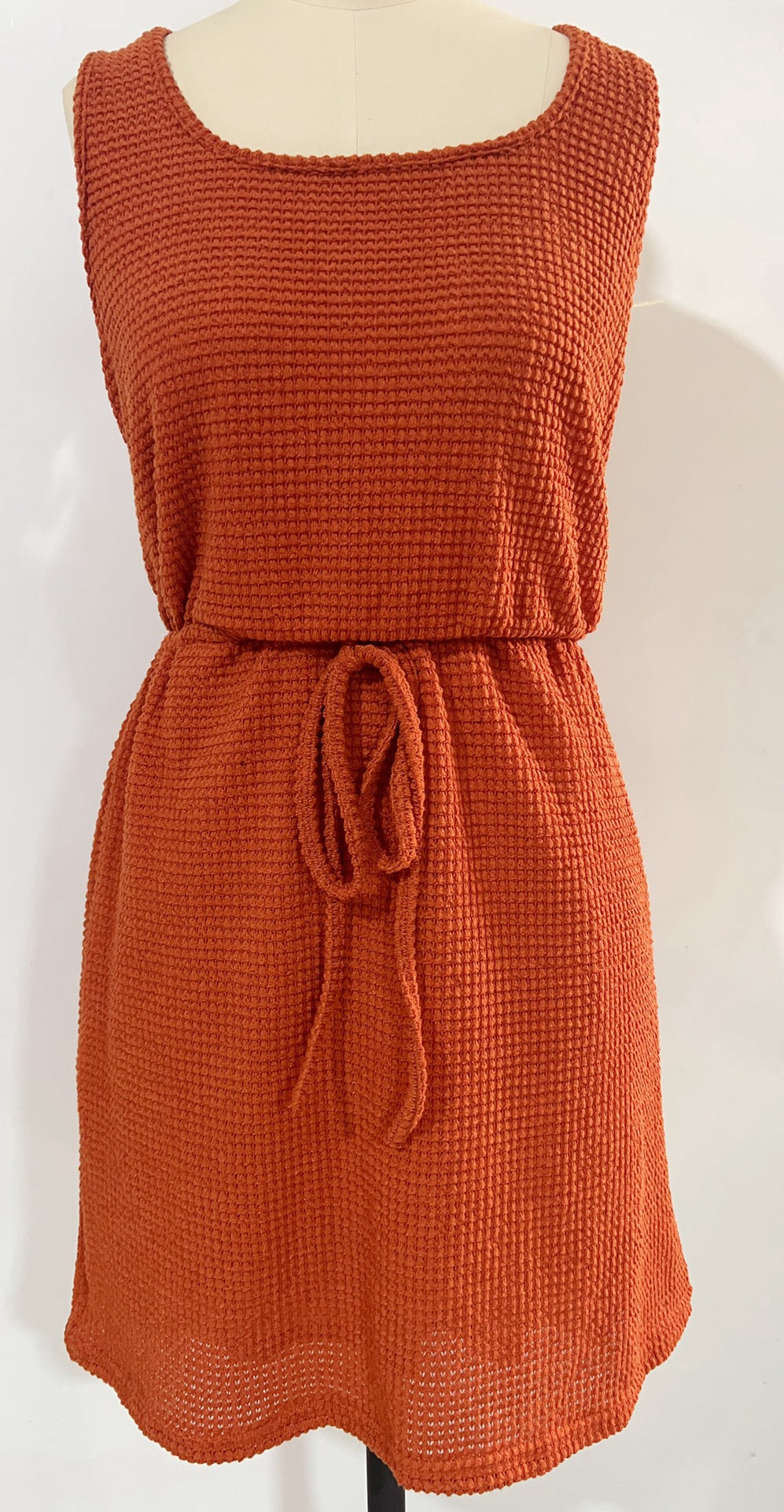 Summer New Square Neck Drawstring Sleeveless Vest Dress with Lining