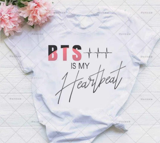 K-pop Letter Print Cotton T Shirt Short Sleeve