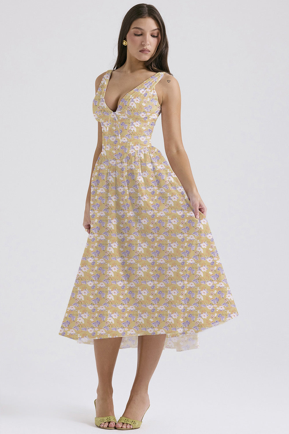 Summer Slim Suspender Long Dress Fashion Printed V-Neck Temperament Dress