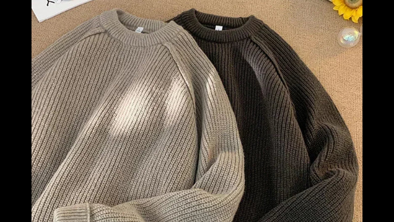 Brand Sweaters Trend Autumn Winter Solid Color Splicing Loose O Neck Oversize Pullover