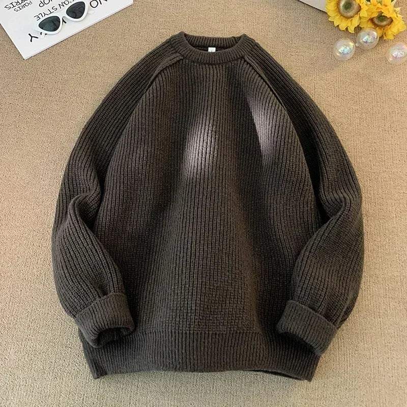 Brand Sweaters Trend Autumn Winter Solid Color Splicing Loose O Neck Oversize Pullover