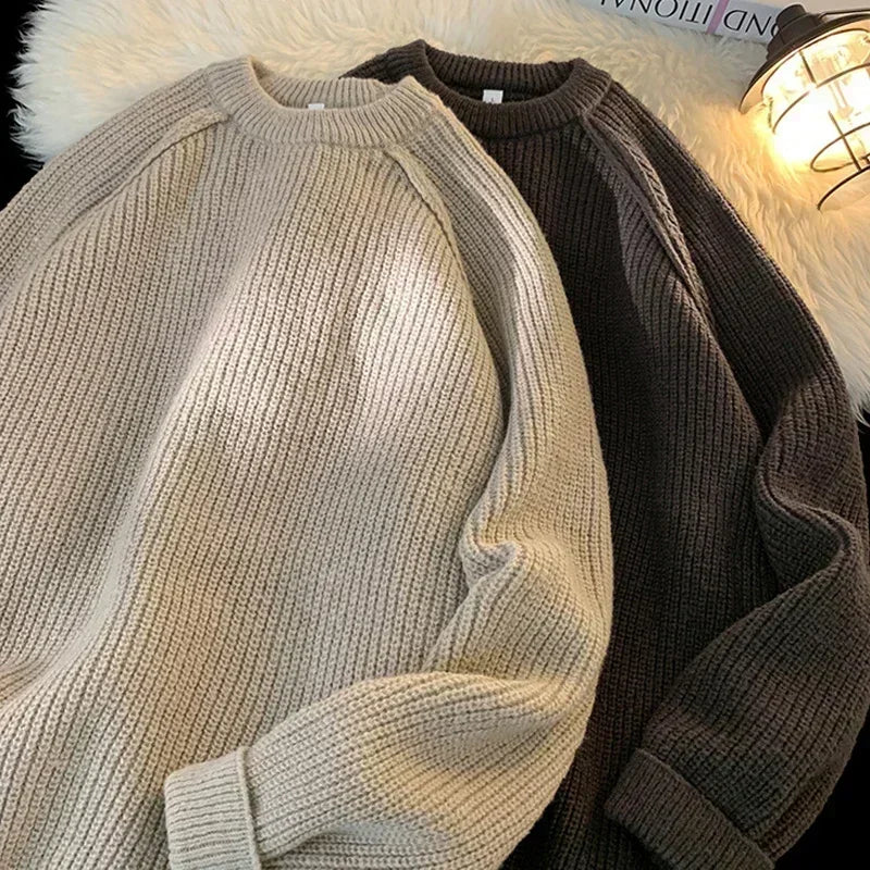 Brand Sweaters Trend Autumn Winter Solid Color Splicing Loose O Neck Oversize Pullover