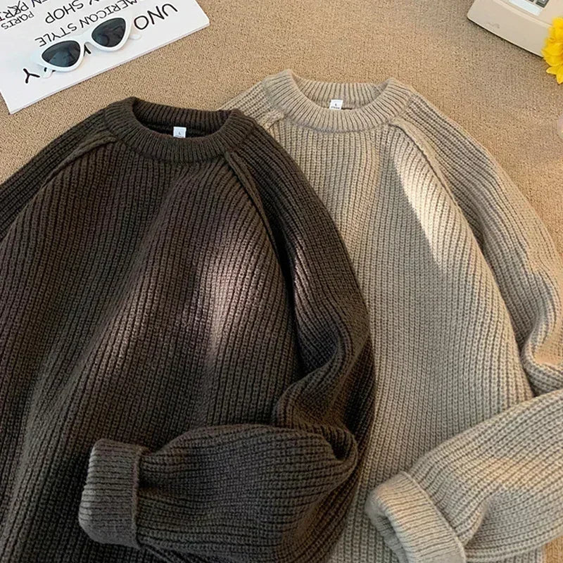 Brand Sweaters Trend Autumn Winter Solid Color Splicing Loose O Neck Oversize Pullover