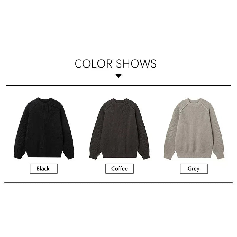 Brand Sweaters Trend Autumn Winter Solid Color Splicing Loose O Neck Oversize Pullover